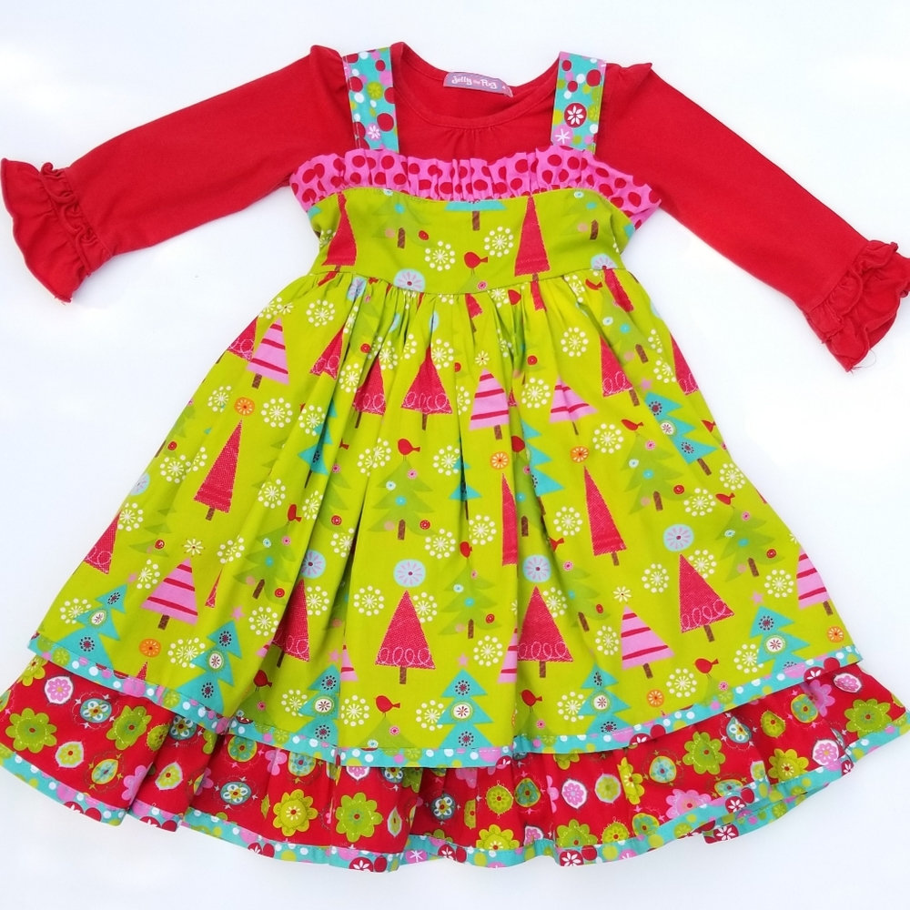 JELLY THE PUG Boutique Christmas Tree Dress Sz 4